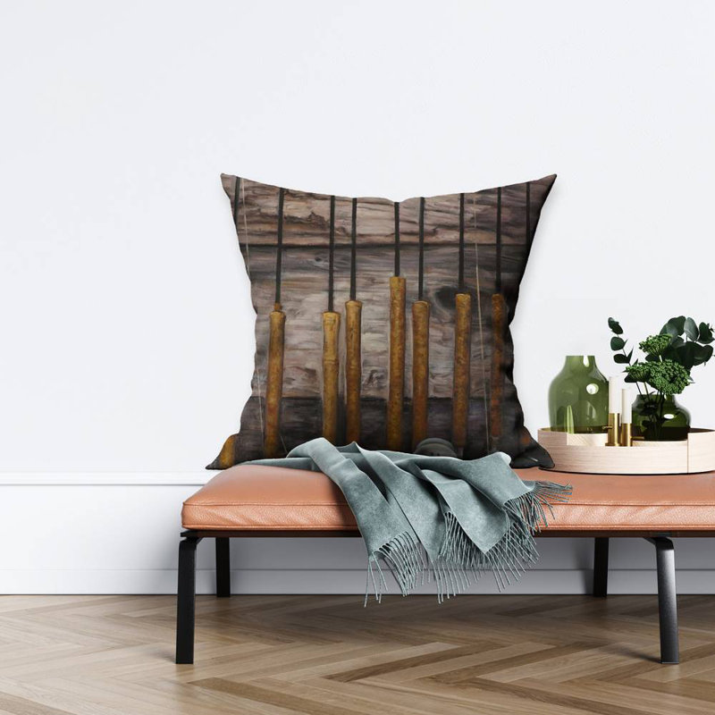 Fishing Rods on Wood - Rustic Brown Poly Twill Throw Decor