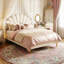 EU Double (140X200cm) Scalloped Shell Velvet Bed, Glam Upholstered Platform Frame With Gold Legs, Burgundy & Beige-868068580