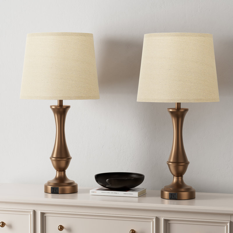 23'' Brown Metal Table Lamp Set with Touch control and USB Ports