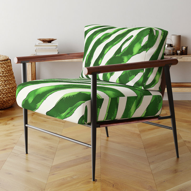 Chaise à accoudoirs rembourrée Zebra, Noir, noir, noir, noir, Vert foncé / blanc