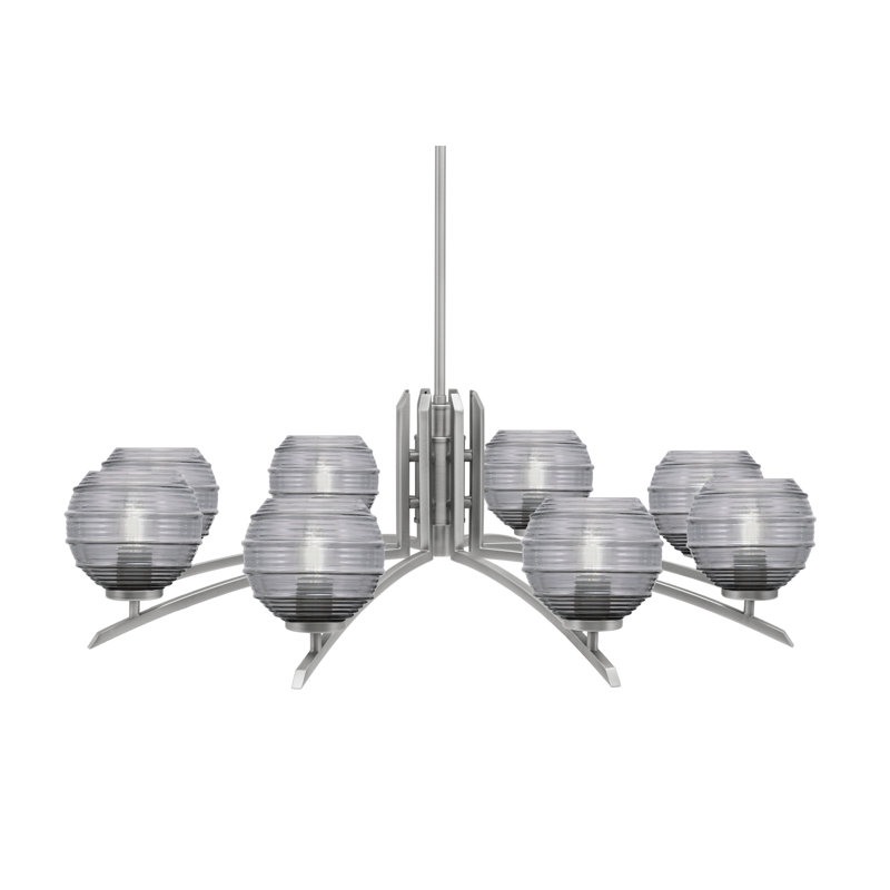Lustre lumineux en verre nervuré fumée de 6 po, H 58,25 po x l 36 po x P 36 po, Graphite, 8