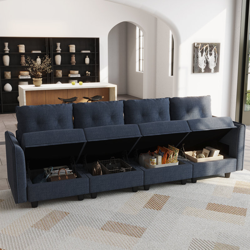 Canapé rembourré 4 places avec rangement Tomario, Polyester brun