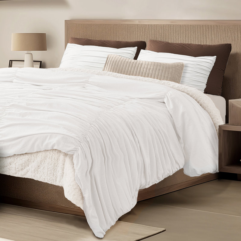 Ensemble d'édredon ruché Wonderful, Lit simple + 1 taie décorative standard, Blanc