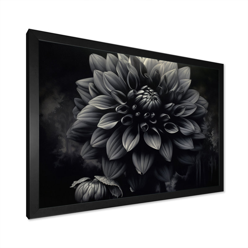 «Black White Garden Dahlia», palette sur toile, H 12 po x l 20 po x P 1 po, Cadre simple noir