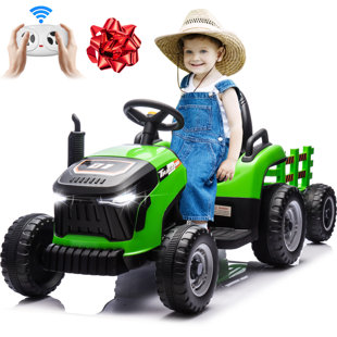 Tracteur pour enfants ANRLI 24V avec télécommande parentale, jouet de ferme électrique avec remorque détachable et musique Bluetooth, siège réglable pour les enfants de 2 à 5 ans