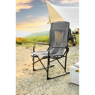 Heavy Duty Folding Camping Chair With Side Table - Grey Portable Oversized Directors For Picnic, Lawn Beach Trip, Lawn, Fishing