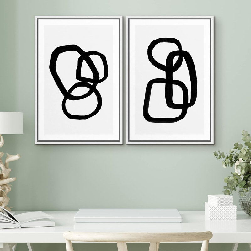 «Mid-Century Geometric Ring», 2 pièces, Blanc, H 36 po x l 24 po