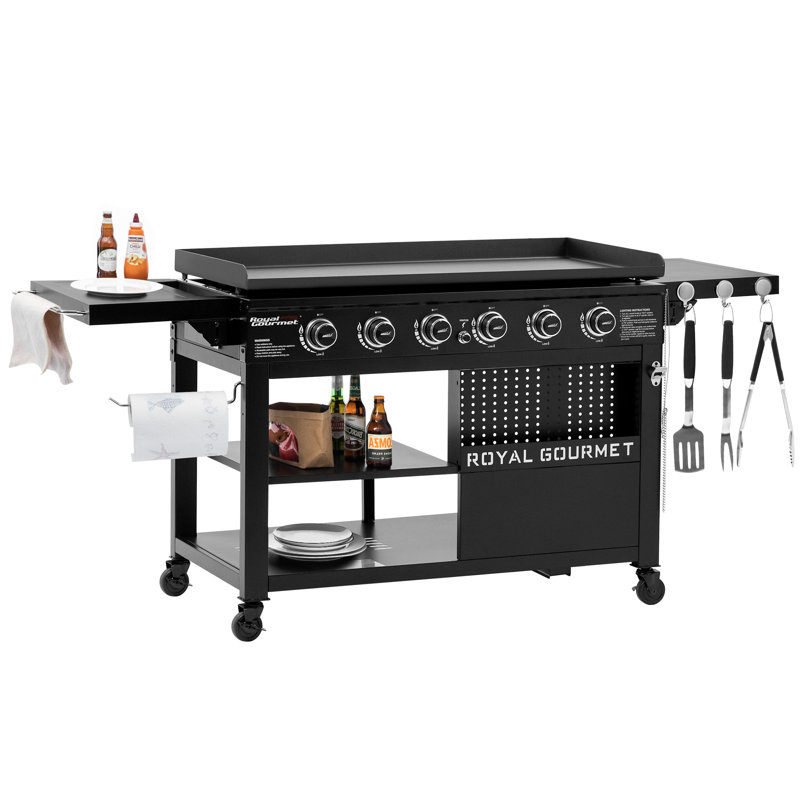 Plaque chauffante au gaz à dessus plat à 6 brûleurs 44 pouces avec tablettes latérales pliables Royal Gourmet