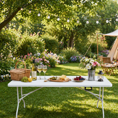 Folding Table, Portable Plastic Table for Camping, Picnics, Parties, High Load Bearing Foldable Table