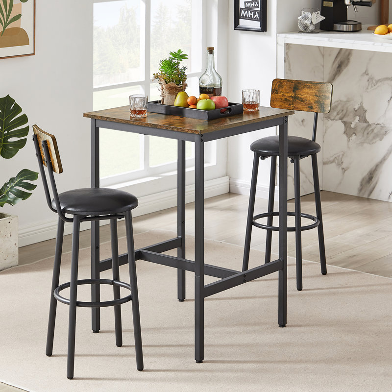 Bianca 2 - Person Four Leg Dining Set, Rustic Brown, Rustic Brown/Black