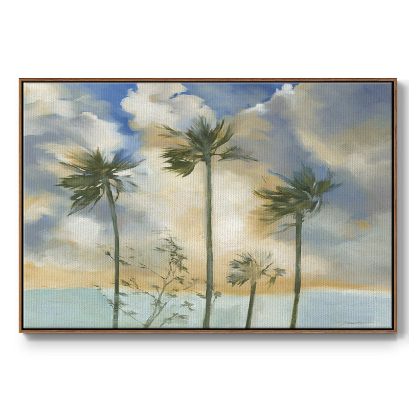 «Palmiers dans le vent», reproduction sur toile, H 25 po x l 37 po x P 2 po, Noyer