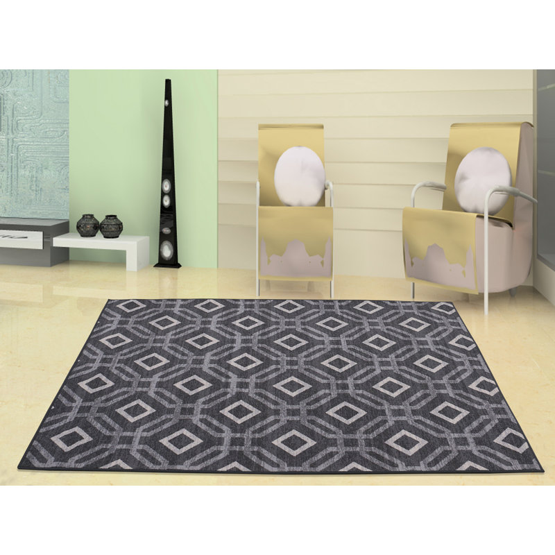 Tapis gris zone géométrique Carlene, Rectangle 7 pi 6 po x 9 pi 6 po