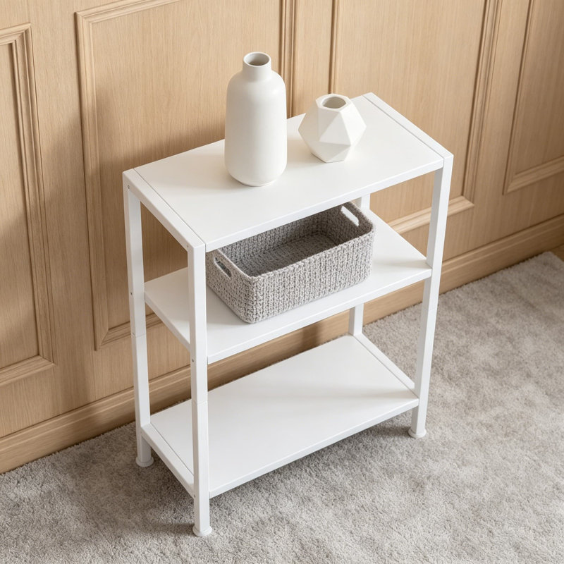 Table d'appoint mince à 3 niveaux pour les espaces étroits, petite table de bout pour le bureau de la chambre à coucher, table de chevet mince avec repose-pieds réglables