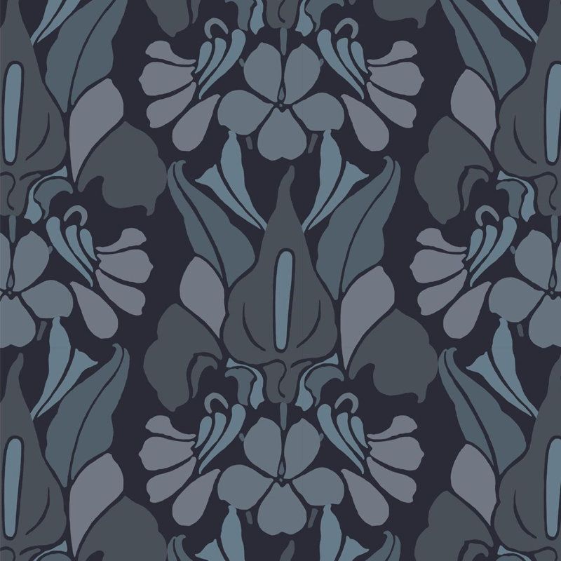 Signature Dragon Flower 10' L x 24" W Peel and Stick Wallpaper Roll, Blue, Premium Paper