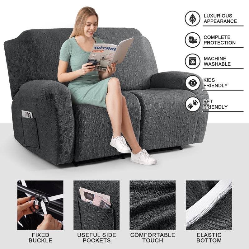 Housse pour fauteuil inclinable extensible 2 places Wald, Mélange de polyester gris foncé / coton