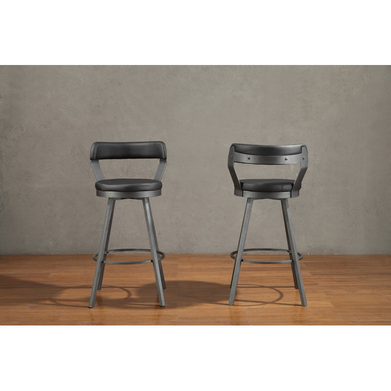 Laub Swivel Upholstered Counter Stool, Black Faux Leather, Bar Stool (30" Seat Height)