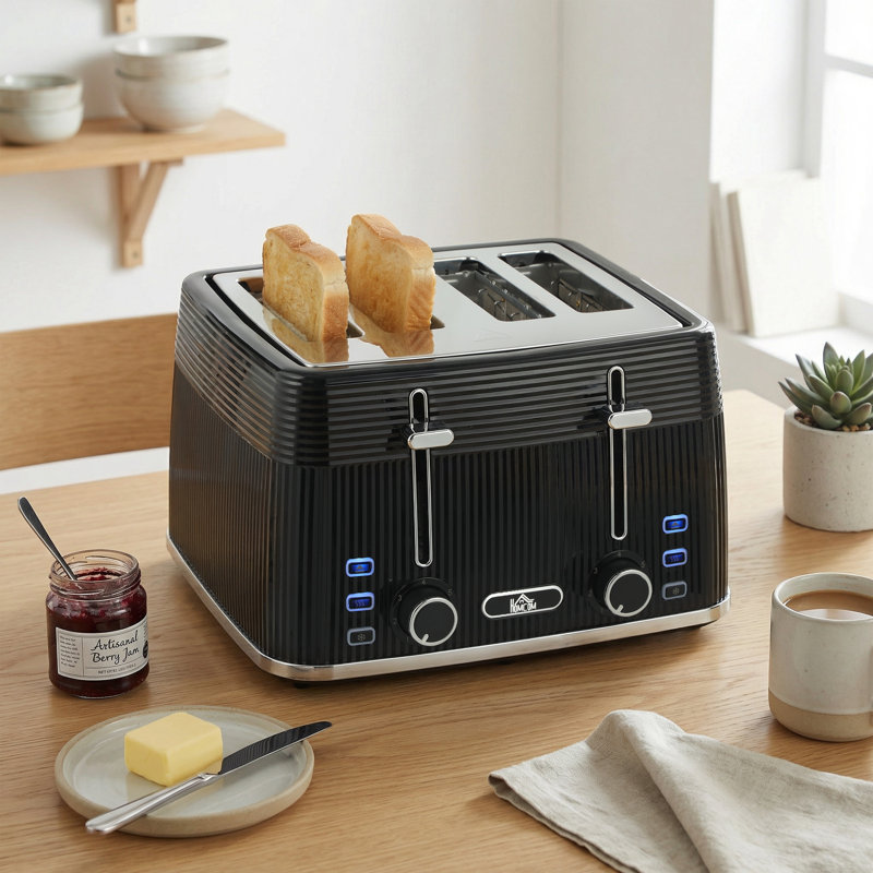HOMCOM 4 Slice Electric Toaster with 7 Browning Levels, 1860W, Black