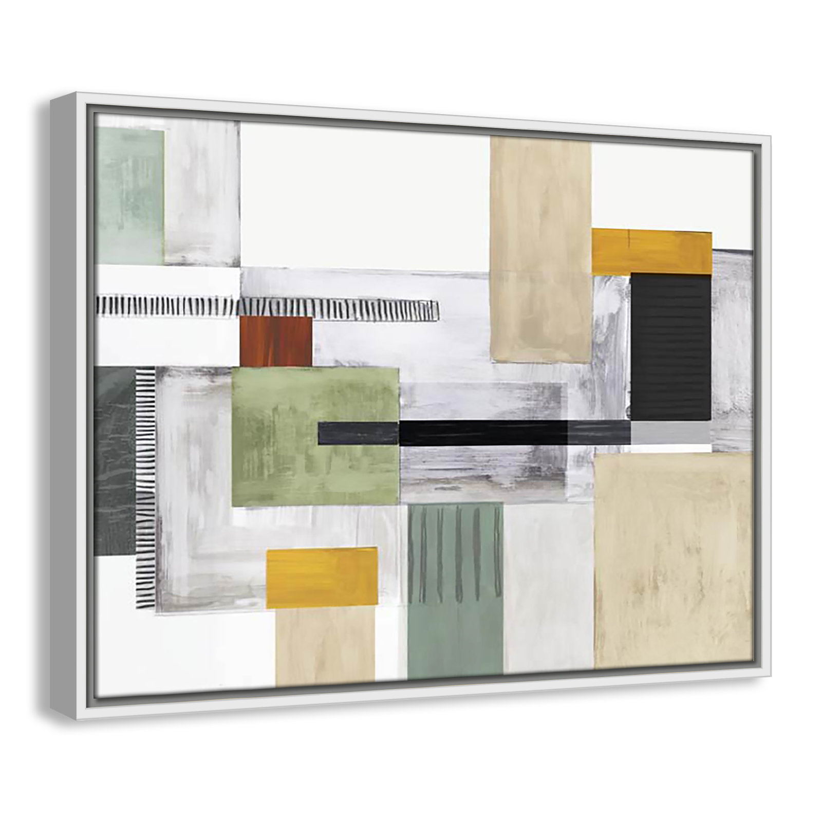 Playful Blocks Print by Tom Reeves, 19.5" H x 25.5" W x 2" D, White Floater Framed, No Mat