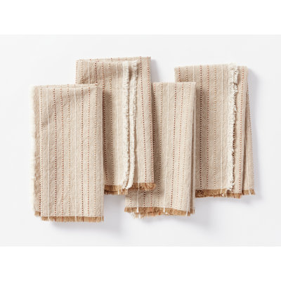 Serviette neutre à franges et rayures