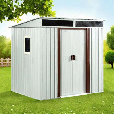6 pi x 5 pi Remise de rangement extérieure en métal avec fenêtre, portes coulissantes doubles et cadre de fondation