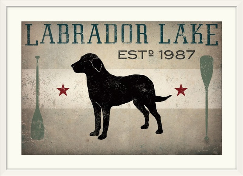«Labrador Lake» par Ryan Fowler, affiche vintage, H 24 po x l 32 po x P 1 po, Cadre blanc