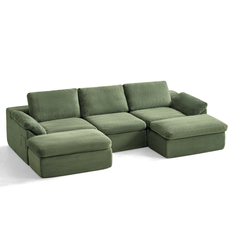 Mariyan 109'' Upholstery Boneless U-shaped Sectional, Nova Green Corduroy