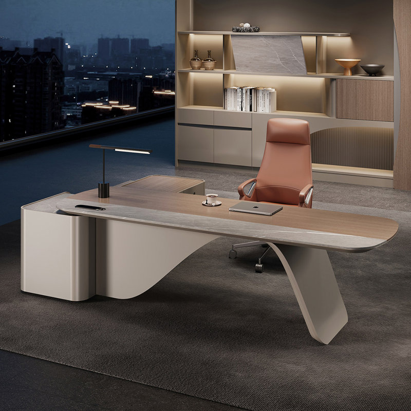 86.61"Modern minimalist L-shaped executive desk, 29.92" H x 102.36" W x 86.61" D