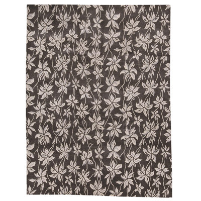 Tapis gris / noir noué à la main de conception unique 9 pi x 12 pi One-of-a-Kind
