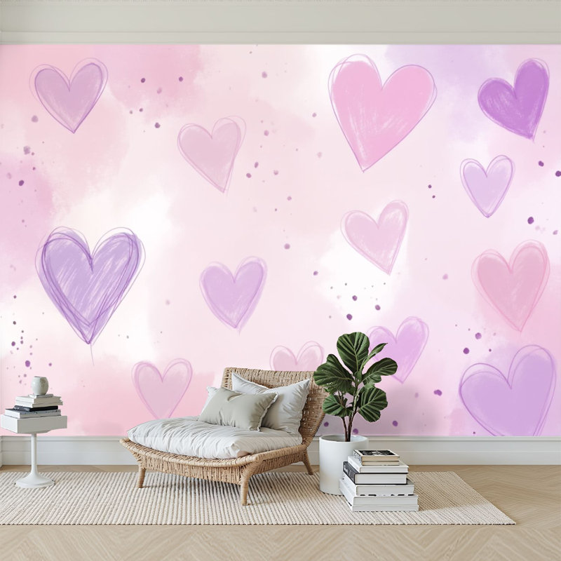 Peinture à l'aquarelle peinte et adhésive à motif d'aplomb pour chambre à coucher Pastel, L 144 po x l 100 po
