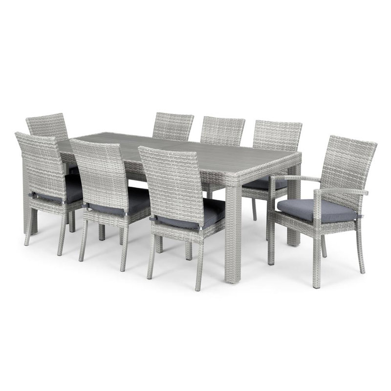 Ensemble repas rectangulaire pour 8 personnes avec coussins Sunbrella Fionnula