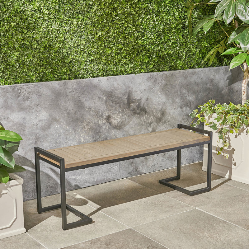 Banc en bois avec supports en fer - Finition grise, noir 139,6 cm x 40,9 cm x 50 cm, assemblage requis. Cadre pour placard. Finition en bois, fer.