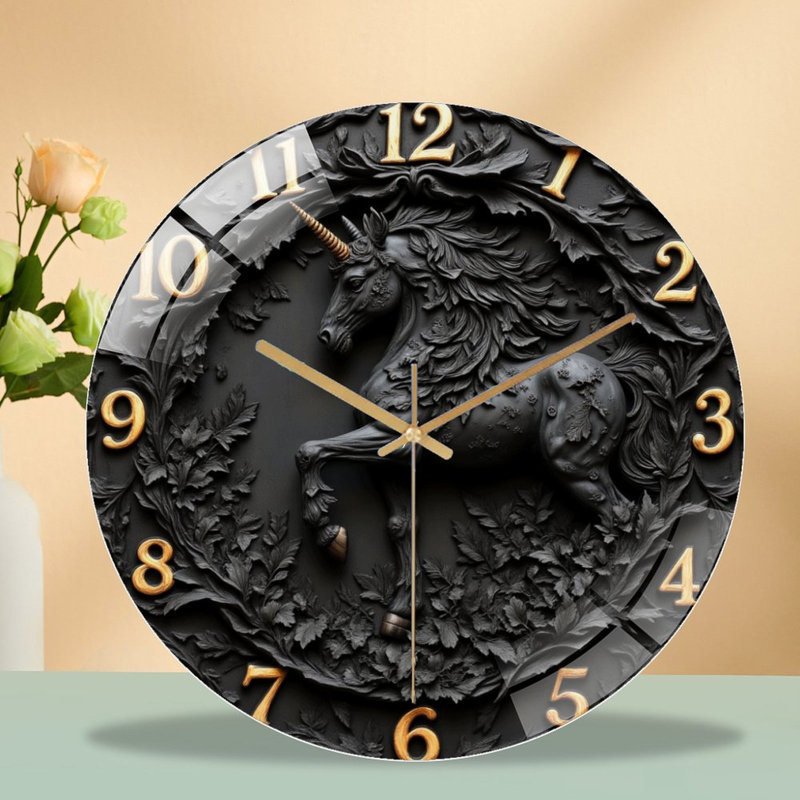 Horloge murale en verre avec licorne