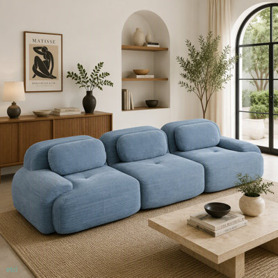Canapé 3 places haut de gammeCorps en tissu modulaire multi-combinaison anti-dérapant sans assemblage accoudoirs incurvés support ergonomique éponge à haute résilience pour les chambres à coucher, rose