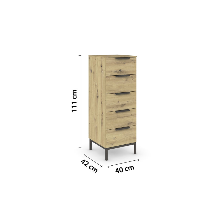 Flipp 5 - Drawer Chest of Drawers, Artisan Oak/Graphite
