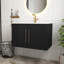 Meuble-lavabo mural noir brillant de 30 po avec lavabo en céramique, portes à fermeture en douceur, longue poignée en métal doré, installation facile-371759211