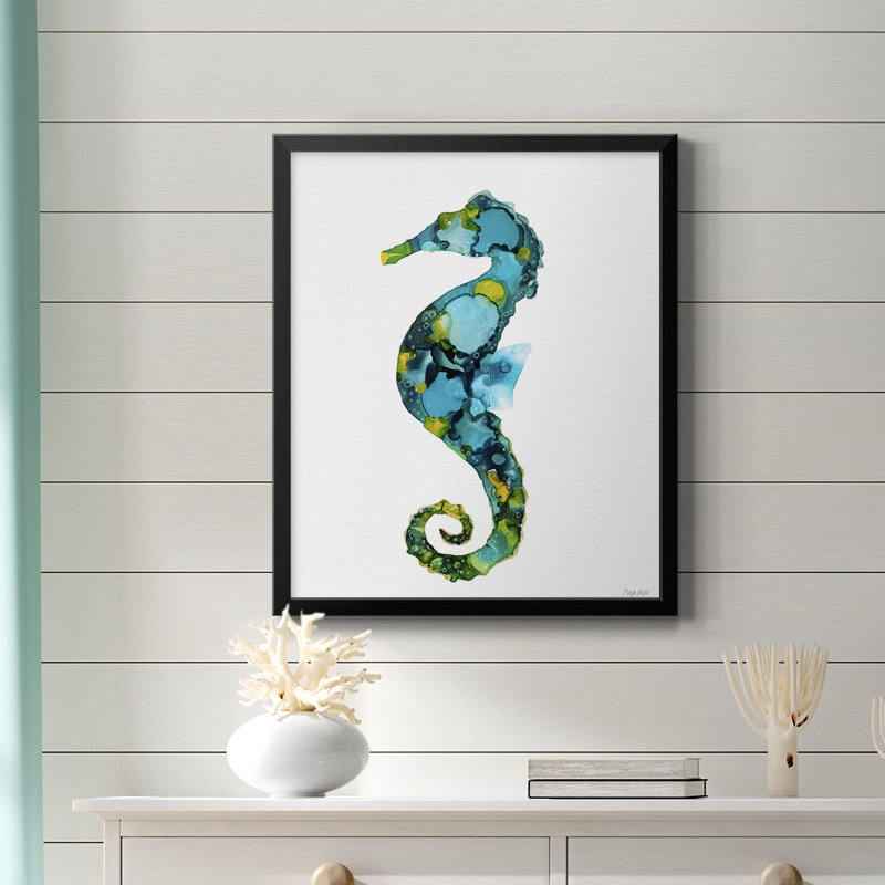 Hippocampe, toile encadrée de qualité supérieure - prête à être accrochée, Noir, H 20 po x l 16 po