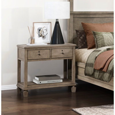 Gray Oak Finish Transitional Nightstand With 2 Drawers, Bedside Table For Bedroom, Open Bottom Shelf, Veneer, 32" X 18" 29"H, Simple Installation Steps - Drawer Nightstand, Setup