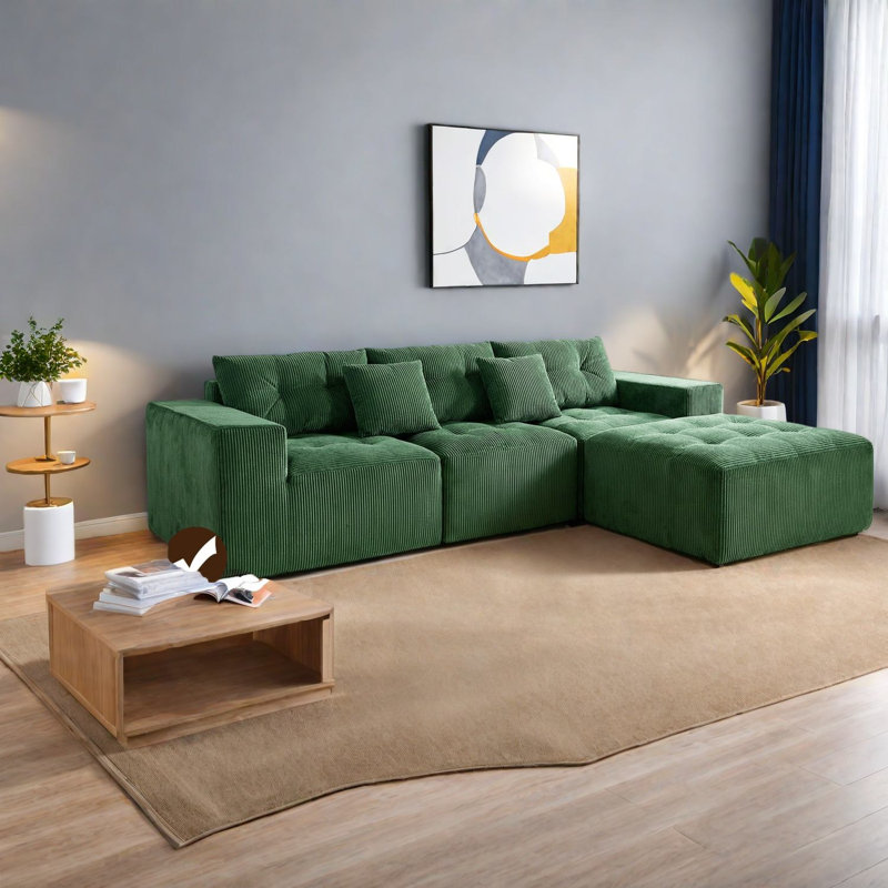 Canapés modulaires en velours côtelé avec repose-pieds mobile, élégants pour tout espace