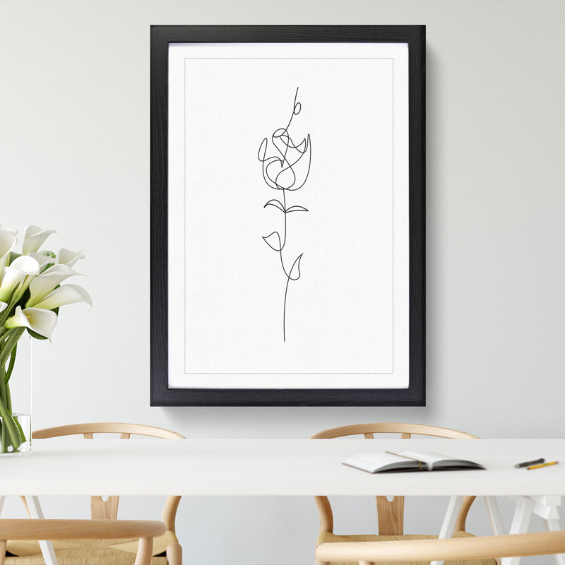 Line Flower - Picture Frame Drawing, 36cm H x 27cm W x 2cm D, Black Framed