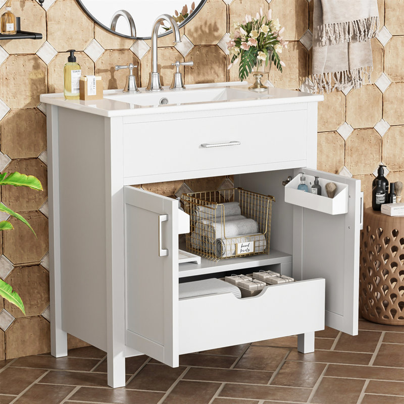 Meuble-lavabo sophistiqué avec rangement abondant pour les espaces compacts, Blanc