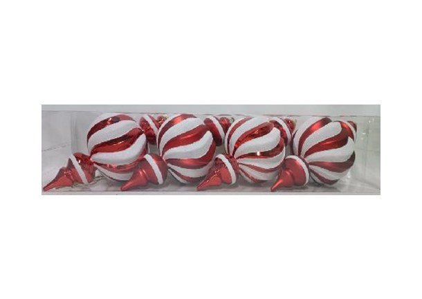 Shatterproof Commercial Size Finial Christmas Ornaments - 10" - Set Of 4, Red/White