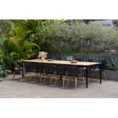 Carliegh 13 Piece Mirus Rectangular Extedable Dining Set | 100% FSC Certified Teak Wood | Ideal Furniture Set For Outdoors