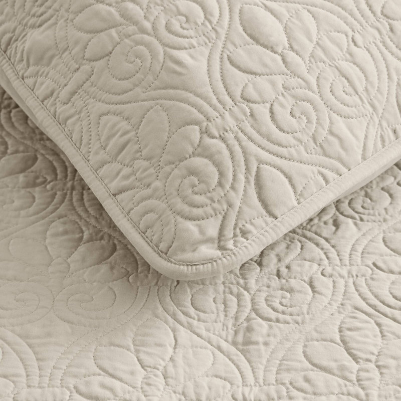 Ensemble de couvre-lit réversible Québec, Couvre-lit double et 2 taies décoratives standard, Crème, crème