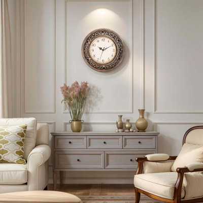 Plastic Silent Wall Clock, 13 Inch Vintage Large Wall Clocks, Battery Operated Round Bathroom Clock, Non-Ticking Decorative Retro Analog Clocks For Living Room, Office, Kitchen, School
