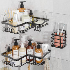 Shower Caddy Bathroom Shelf, No Drilling Traceless Adhesive Bathroom  Storage Organizer, SUS304 Rustproof Food Storage Basket, 2-in-1 Kitchen  Spice