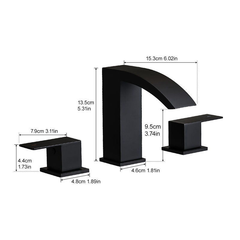 3 Hole Matte Black 8 Inch Widespread Stainless Steel Basin Mixer Tap Faucet With Side And Ceramic Filler, Precise Valves Double Lever Handles Quick - Connect Hose, Manual Control