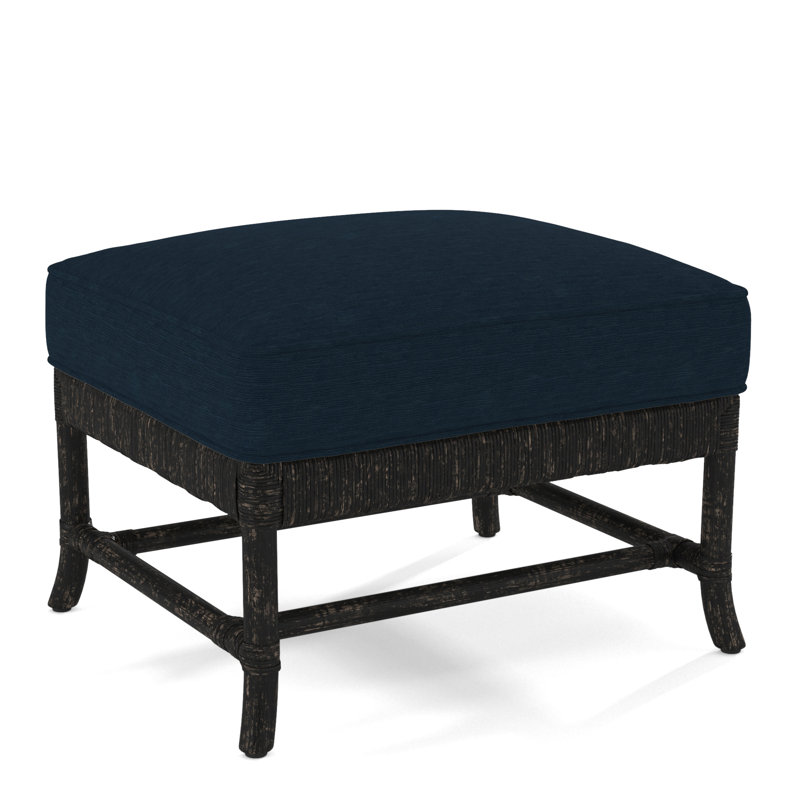 Lafayette Ottoman, Blue and Gray and Beige Stripe; 0229-66, Antique Black