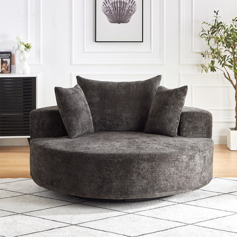 Confortable fauteuil pivotant en mousse de chenille pour diverses pièces, améliorant la détente, Noir