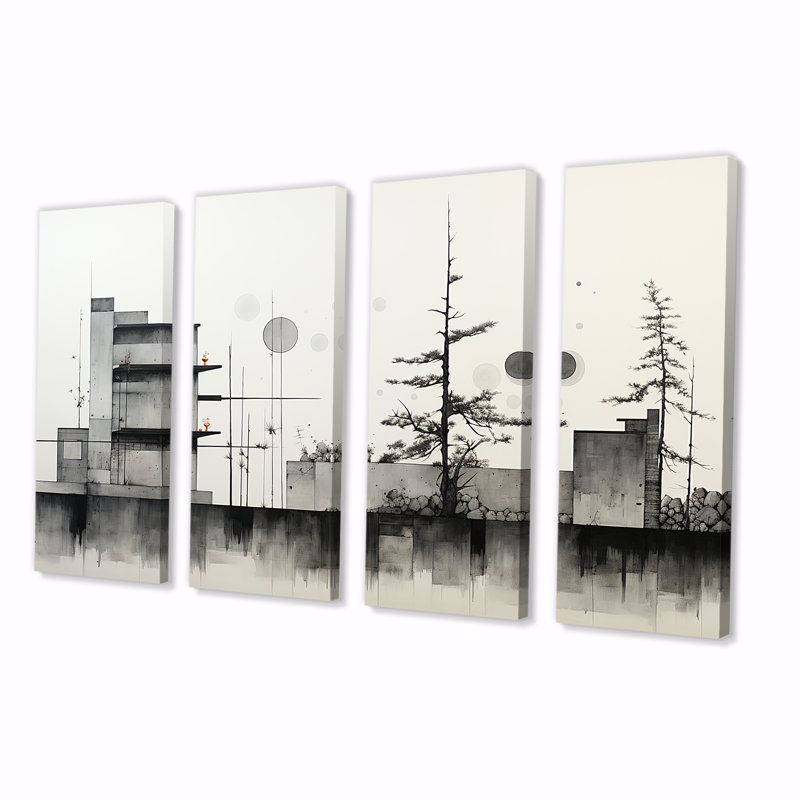 Ensemble de 4 décorations murales gris et gris Greometric, H 28 po x l 48 po