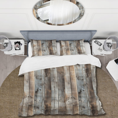 Rustic Farmhouse Wooden Planks II Striped Duvet Cover